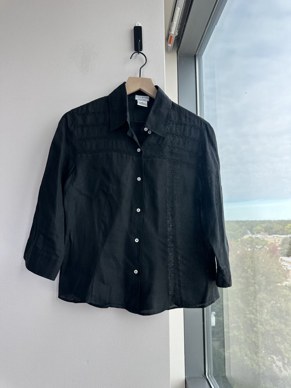 Guy Rover 100% Linen Black Short Sleeve Button Down Sz S/M